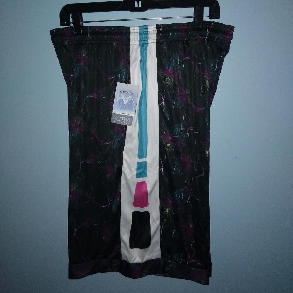 Victory Active Apparel Black Floral Athletic Basketball Shorts Size XL
